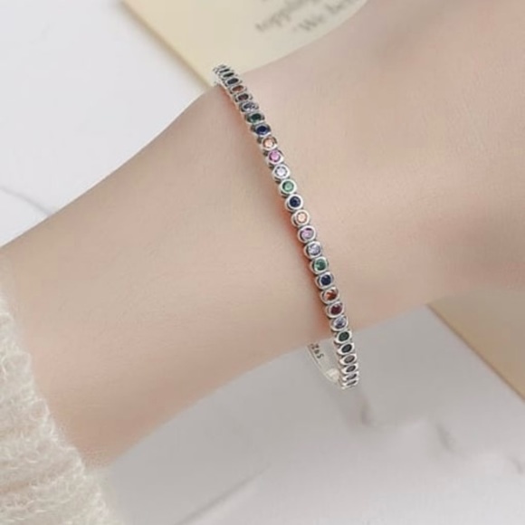 Solid 925 Sterling Silver Geometric Minimalist Cuff Bangle - Picture 4 of 7